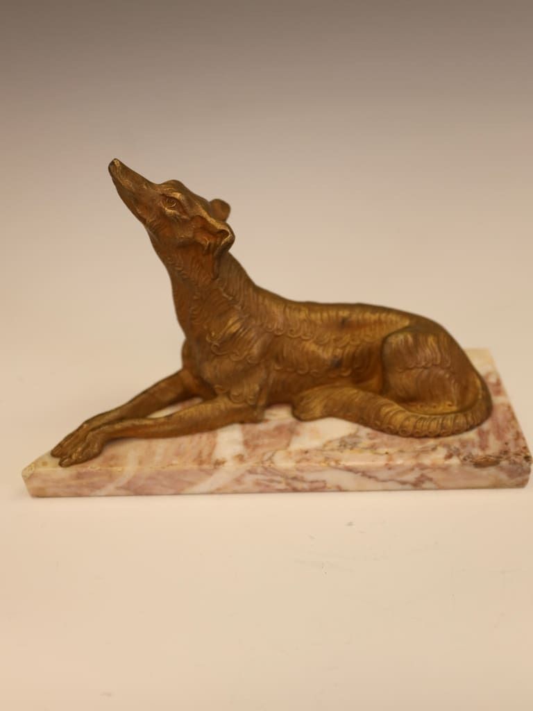 A Fine Pair Of French Art Deco Gold Patinated Saluki Sculptures photo for sale