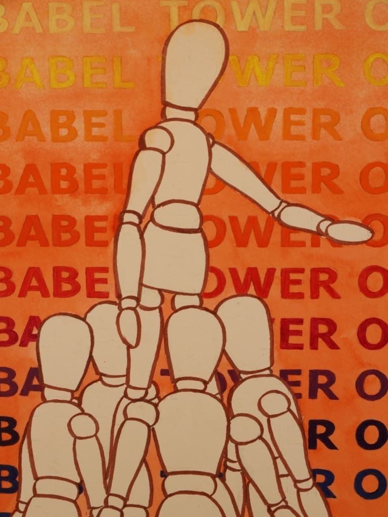 Derek Carruthers (1935–2021) – “Tower Of Babel” – Original Watercolour, 2006 photo furniture
