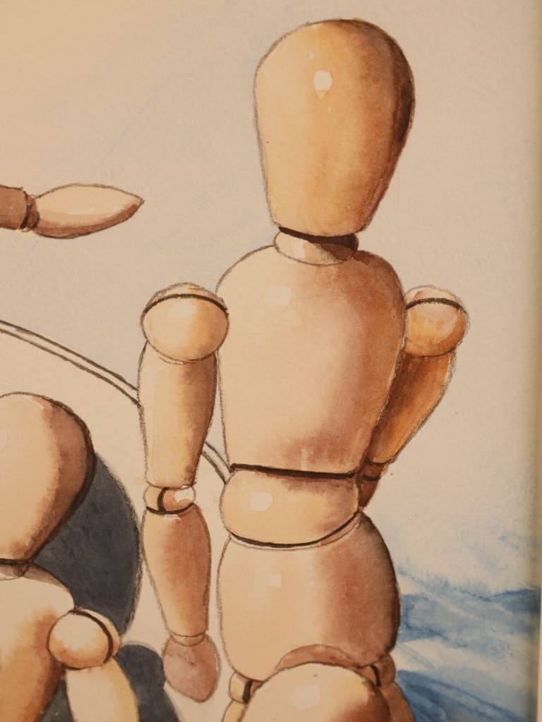 Derek Carruthers (1935–2021) – The Mannequin Gathering – Dated 1996 Original Watercolour photo 750.0
