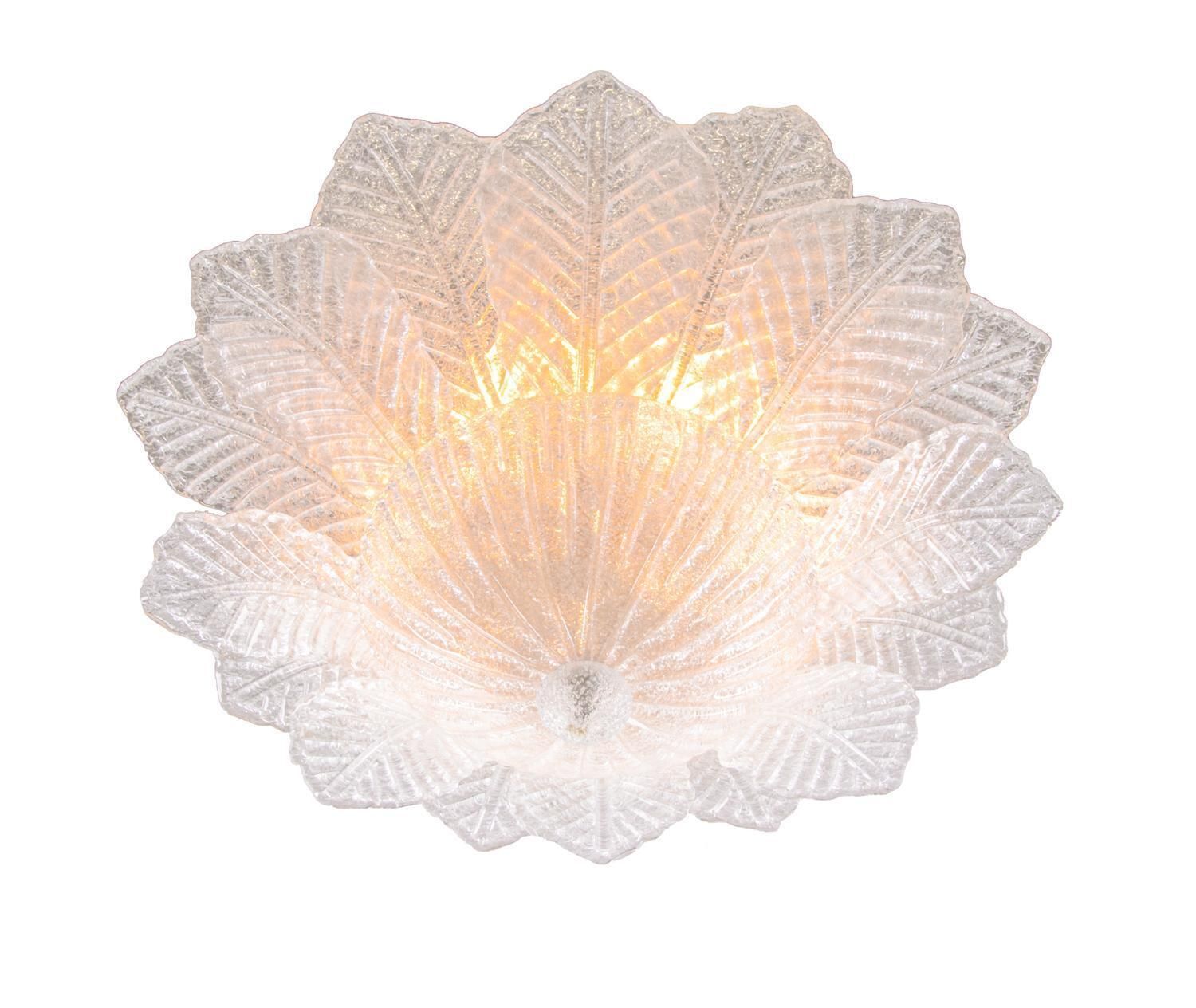 Murano Palmette 25" Flush Mount Pale Aquamarine Glass & Brass By Barovier, Italy. photo furniture