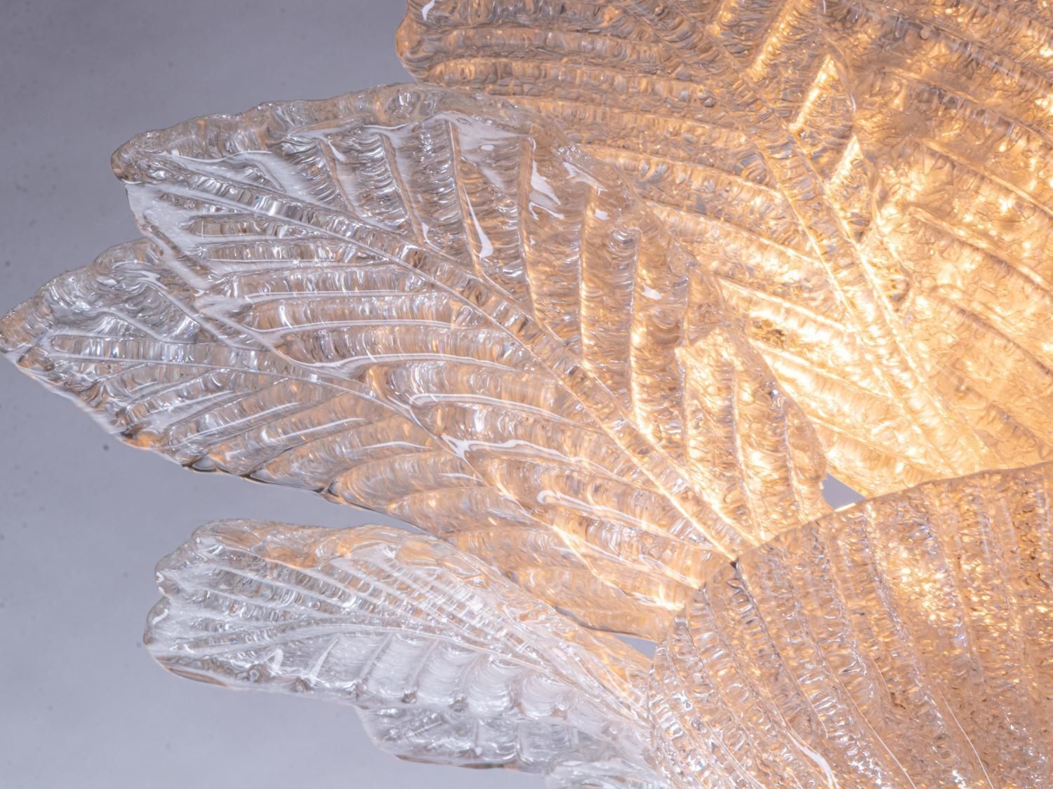 Murano Palmette 25" Flush Mount Pale Aquamarine Glass & Brass By Barovier, Italy. photo vintage