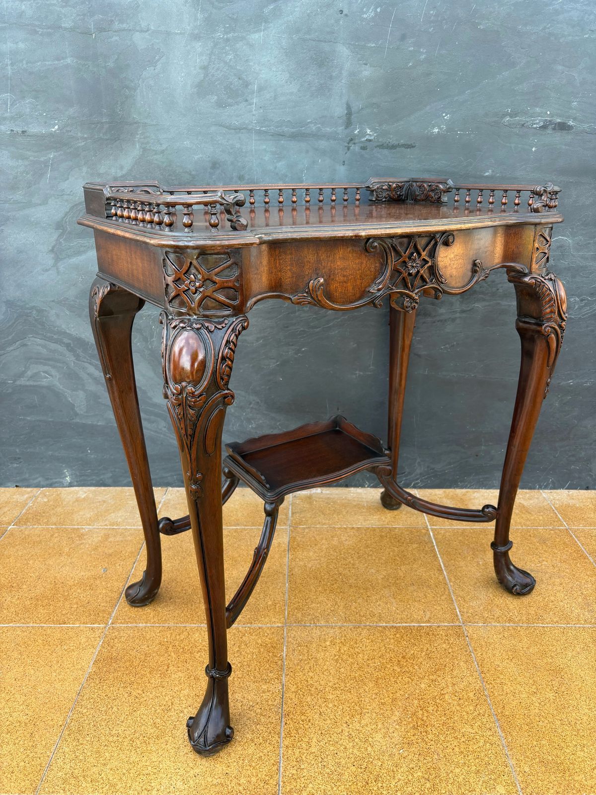 Louis XV Style Carved Wood Side Table With Gallery Top And Cabriole Legs, 1930s photo vinterior