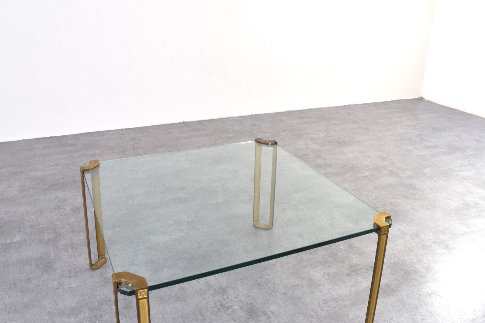 Hollywood Regency Brass And Glass Coffee Tables By Peter Ghyczy, 1970s, Set Of 2 photo vintage
