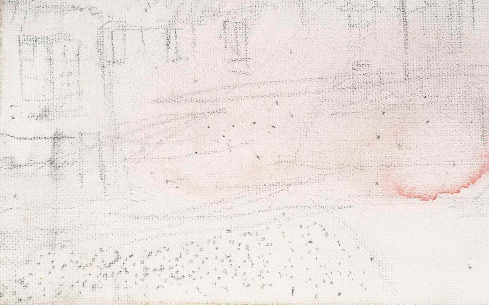Drawing On Canvas By Jochen Michaelis, View Of A Village And Its Red Mist. photo buy