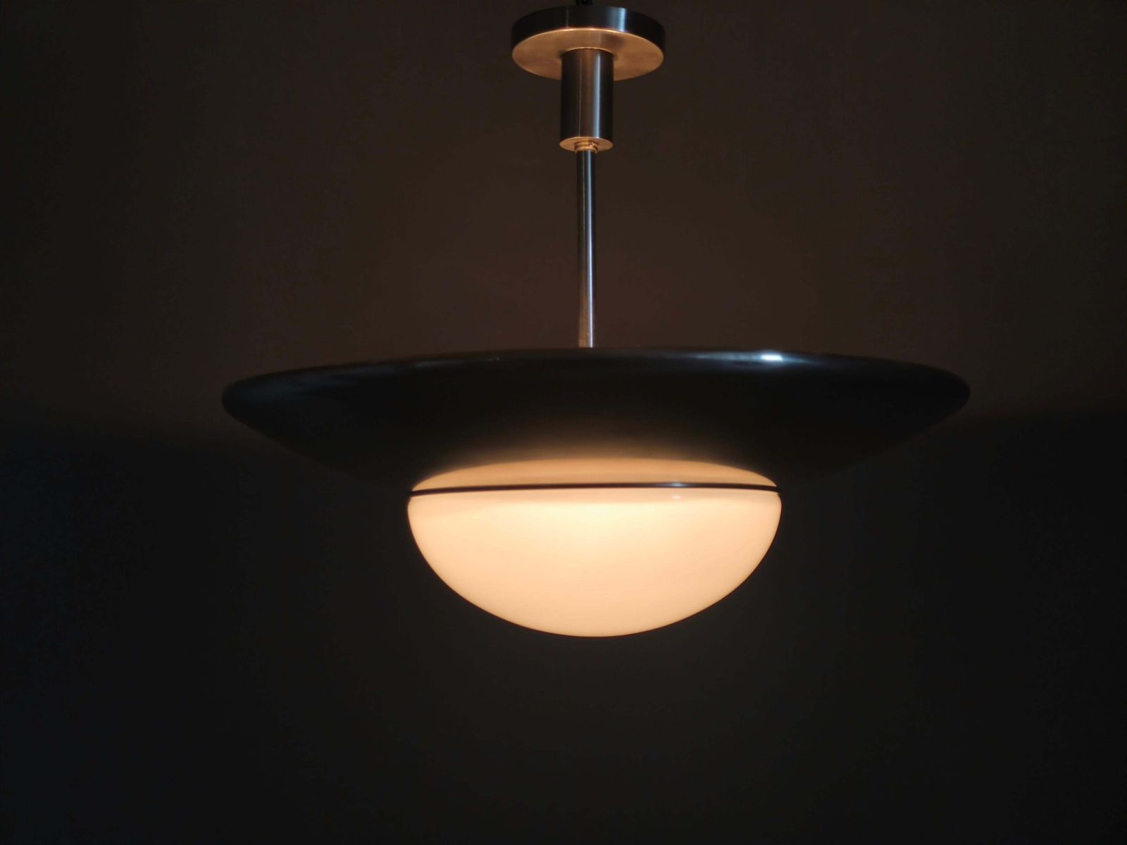 photo furniture Bauhaus Pendant Light In Nickel And Glass, 1930s Czechoslovakia.