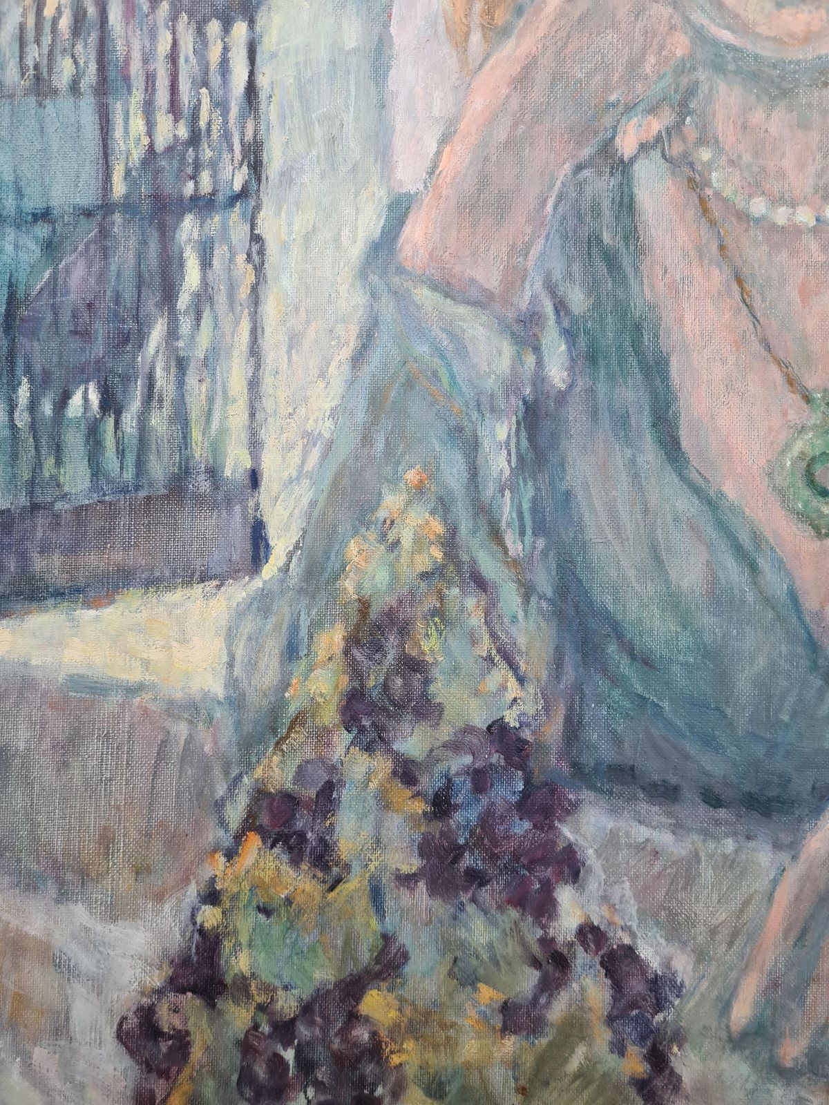 Ulla Fribrock Portrait Of Woman In Interior, Oil On Canvas Modern Figurative Late 20th Century 1985. photo vinterior