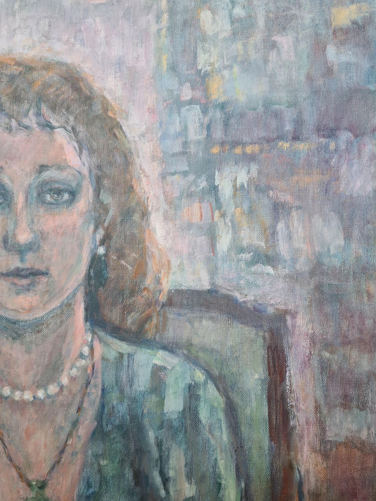 Ulla Fribrock Portrait Of Woman In Interior, Oil On Canvas Modern Figurative Late 20th Century 1985. photo buy