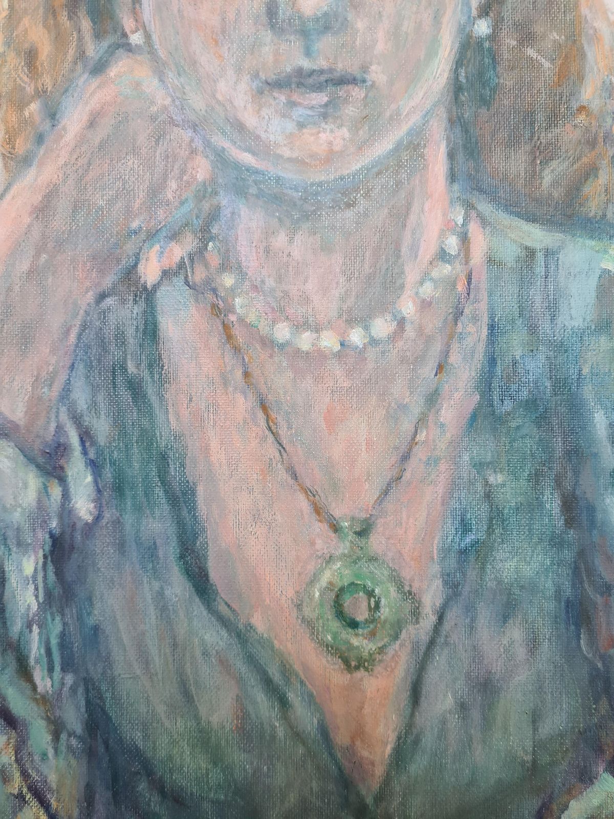 Ulla Fribrock Portrait Of Woman In Interior, Oil On Canvas Modern Figurative Late 20th Century 1985. photo vintage