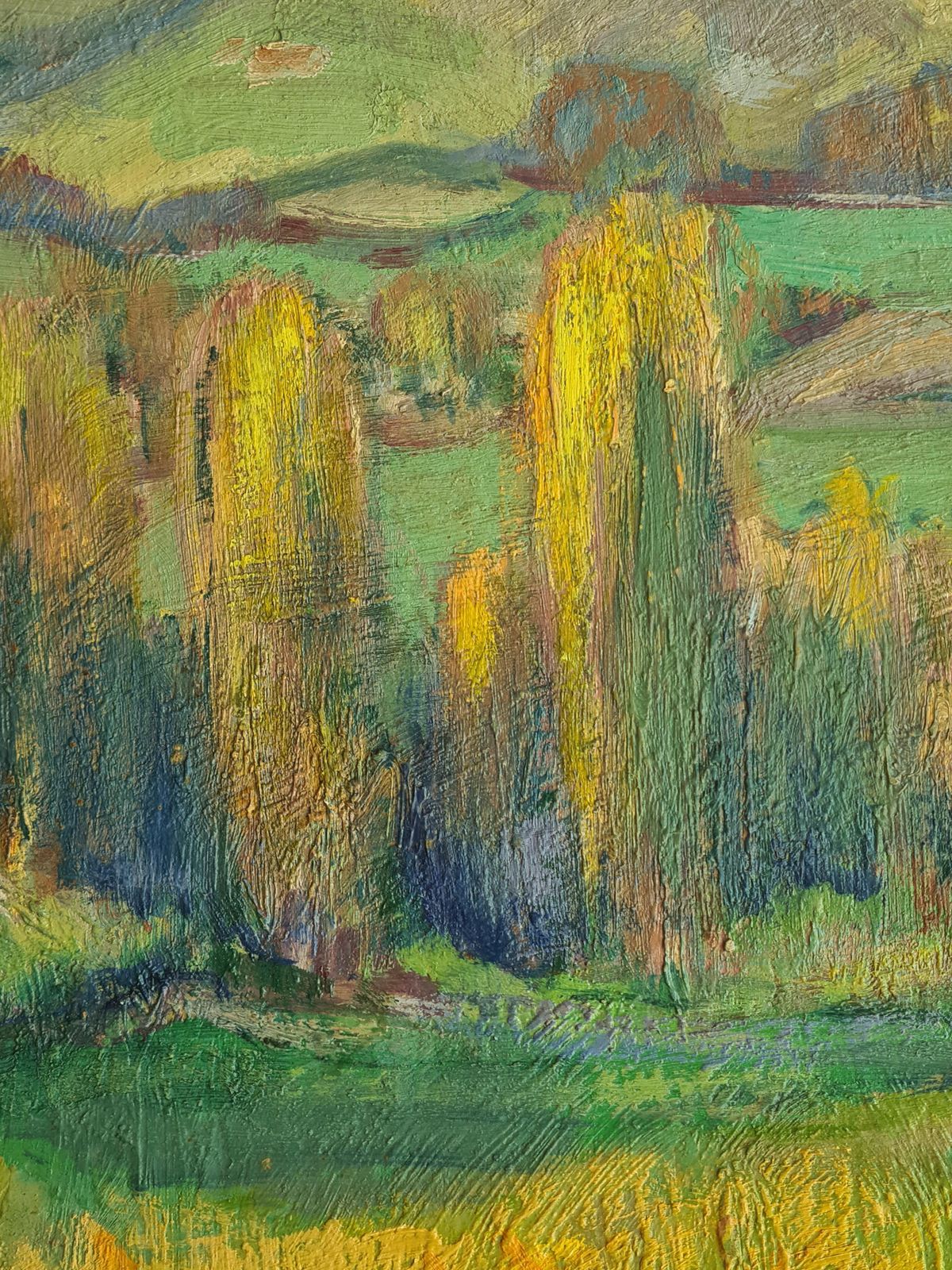 Jean Perret Fauvist Landscape: The Golden Trees, Oil On Board, Mid 20th Century. photo for sale