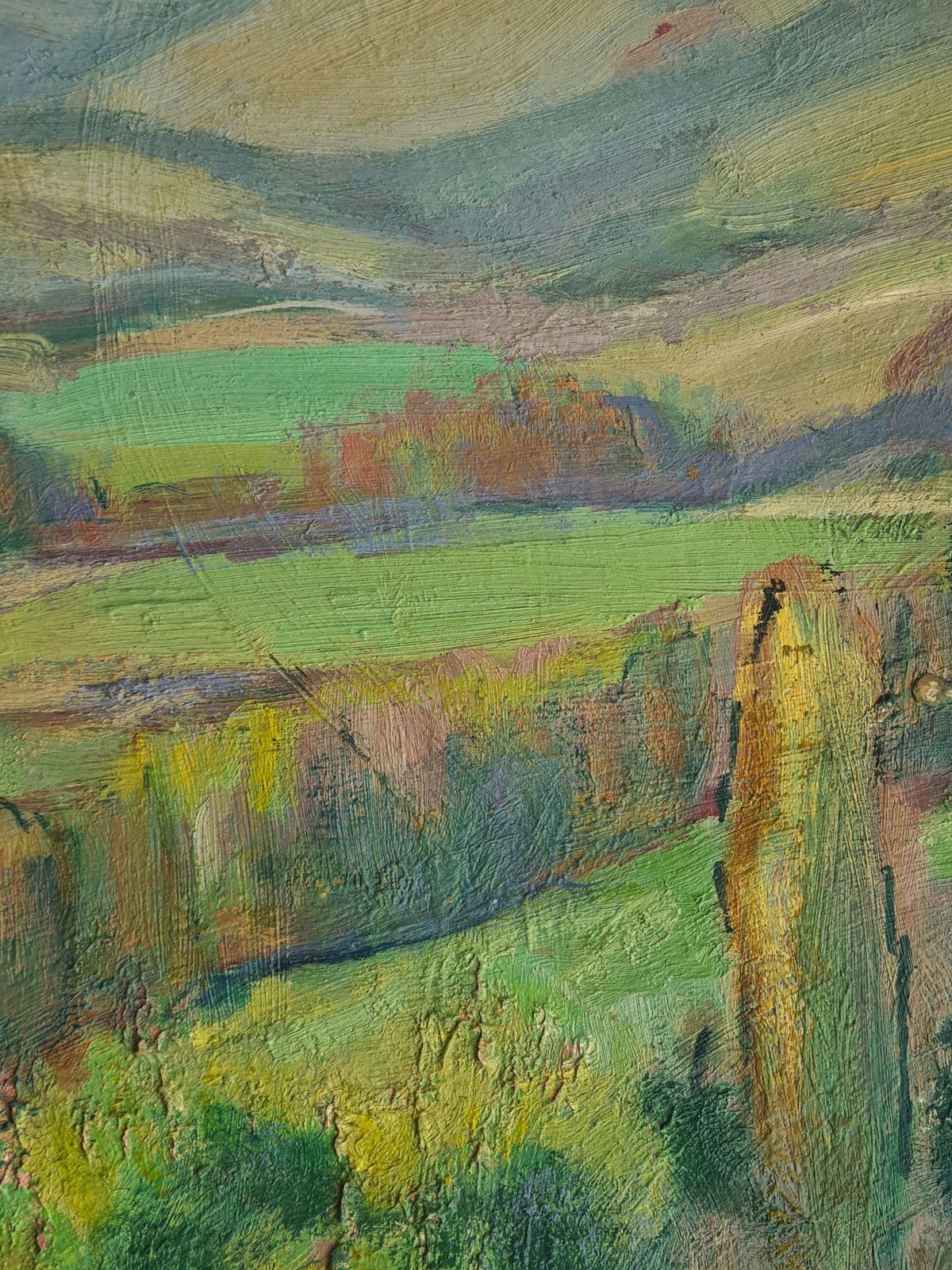 Jean Perret Fauvist Landscape: The Golden Trees, Oil On Board, Mid 20th Century. photo 1046.0