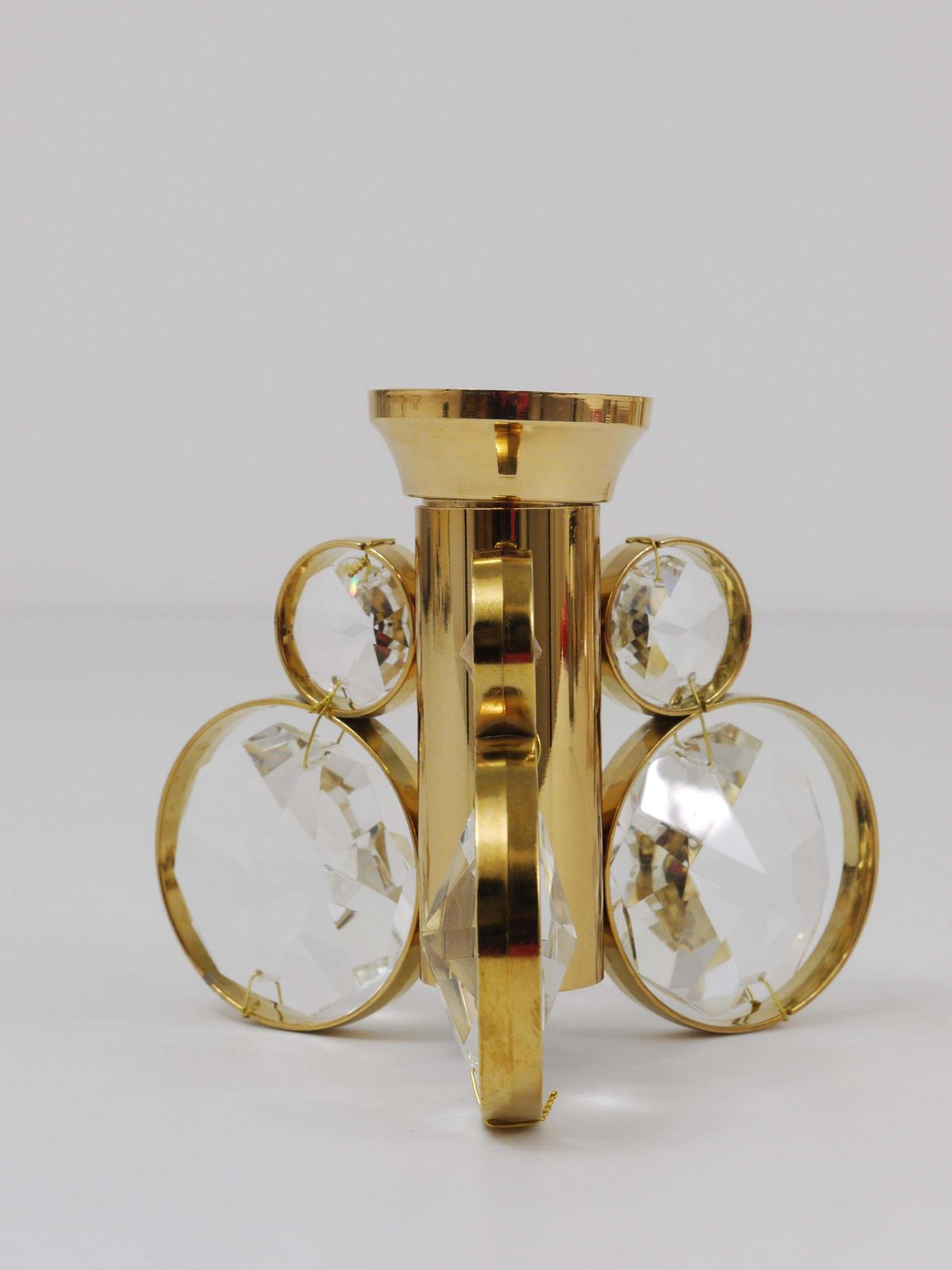 Set Of 6 Palwa Gaetano Sciolari Style Brass & Crystal Candle Holder Candlestick. photo vinterior