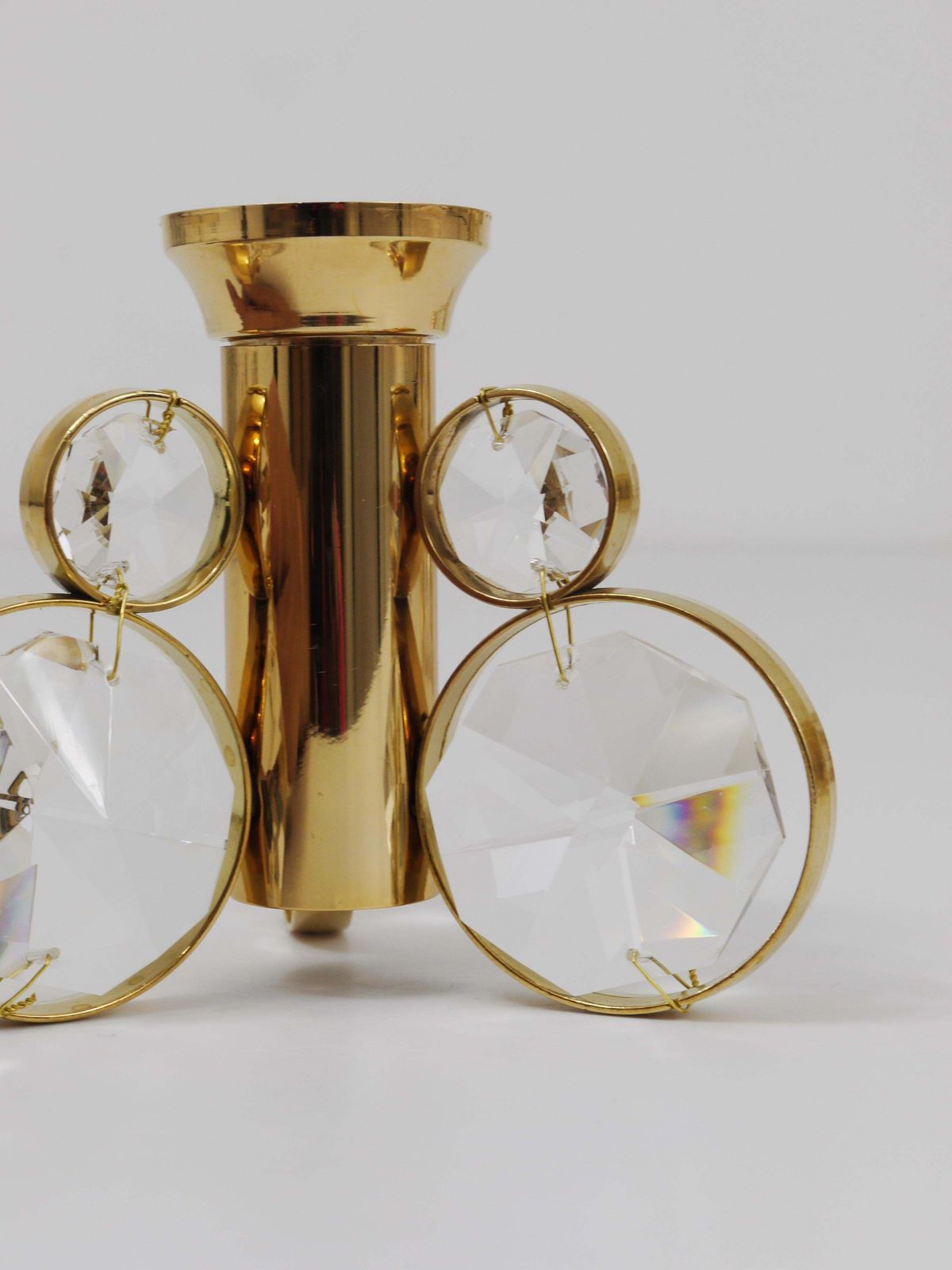 photo for sale Set Of 6 Palwa Gaetano Sciolari Style Brass & Crystal Candle Holder Candlestick.