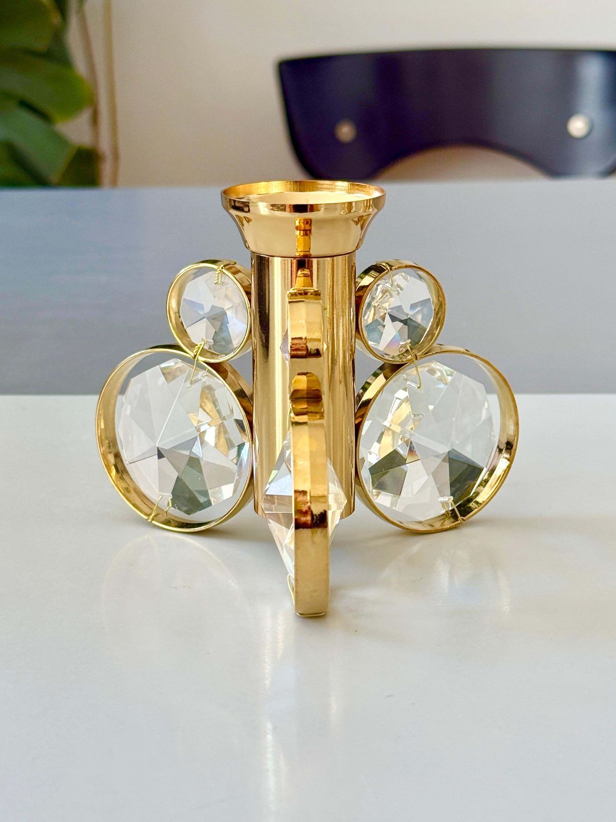 photo vinterior Set Of 6 Palwa Gaetano Sciolari Style Brass & Crystal Candle Holder Candlestick.
