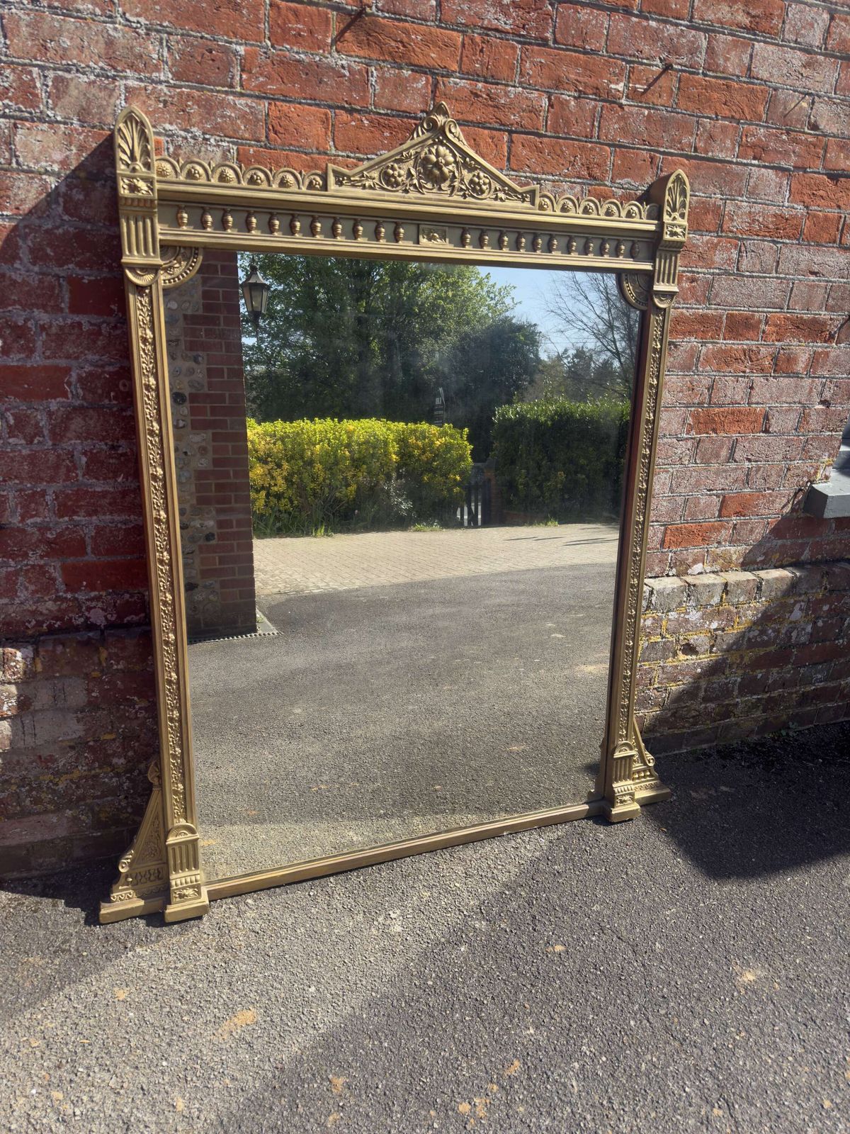 A Superb Large Antique English 19th Century Carved Wood & Gesso Gilt Overmantle Mirror.