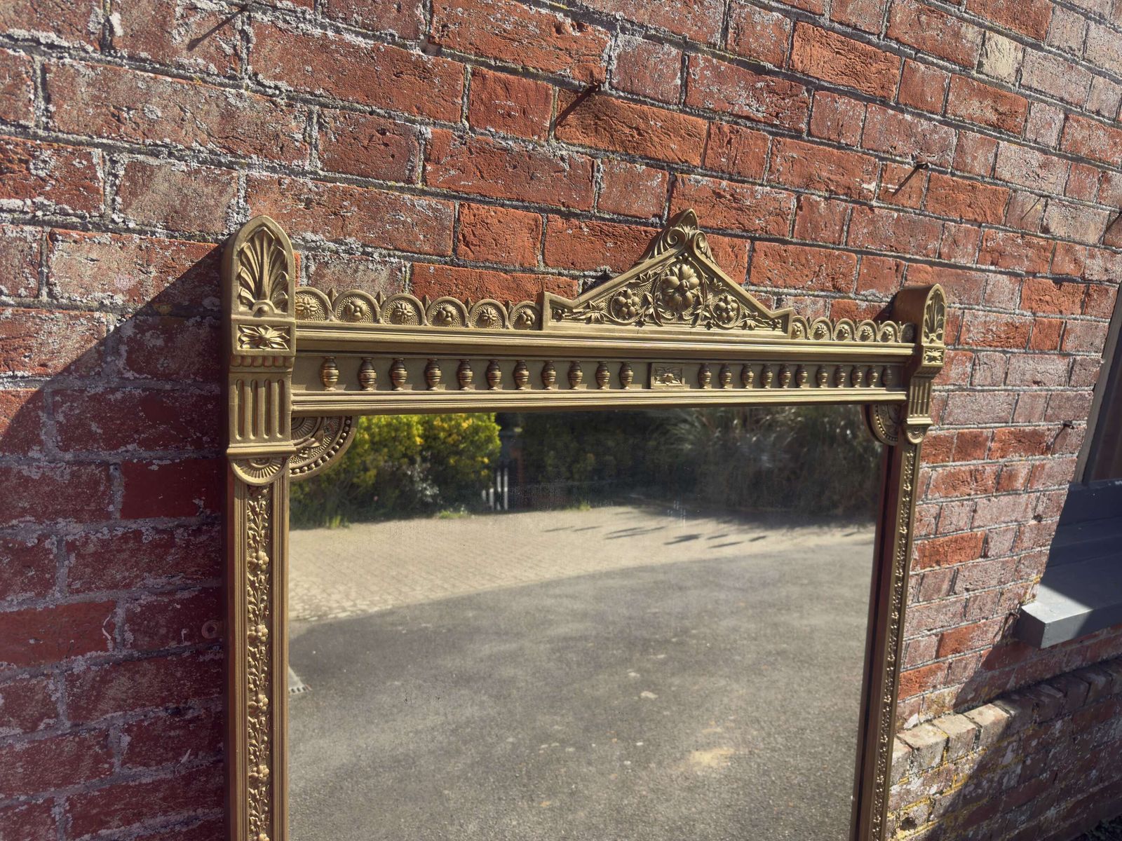 A Superb Large Antique English 19th Century Carved Wood & Gesso Gilt Overmantle Mirror. photo Home Decor