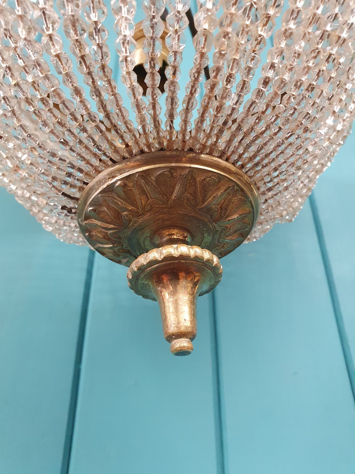 Early 20th Century Brass And Cut Glass Beaded Chandelier 13" photo Lighting