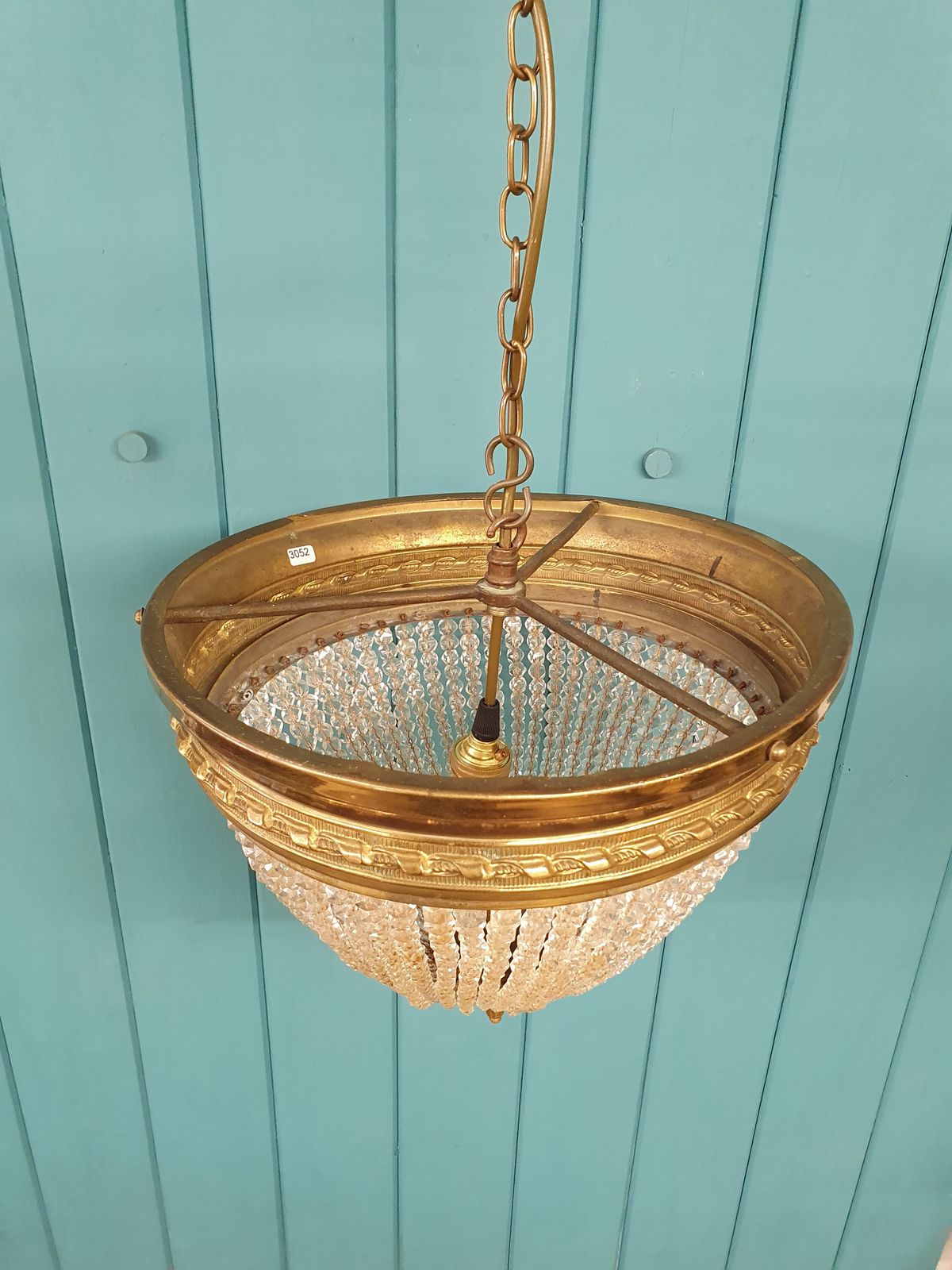 Early 20th Century Brass And Cut Glass Beaded Chandelier 13" photo 420.0
