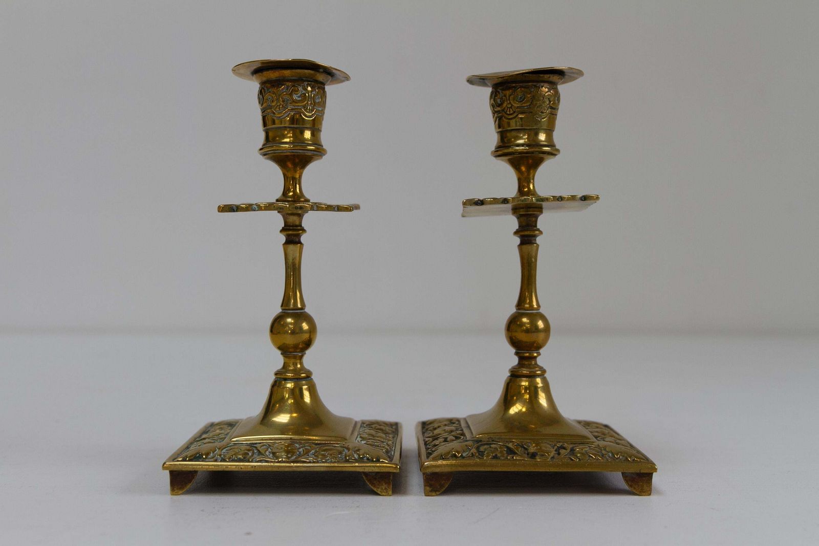 Antique English Brass Candlesticks. Set Of 2. photo for sale