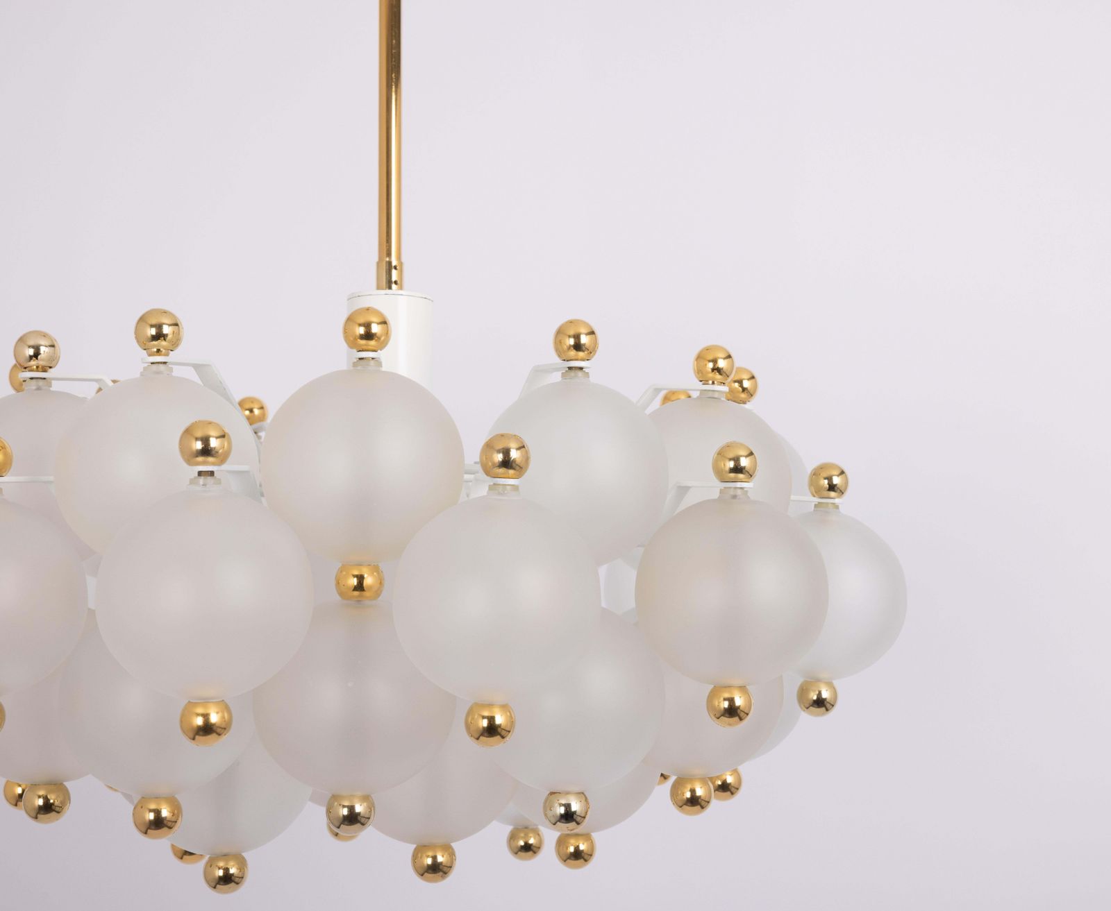 Large Frosted Glass And Brass Chandelier By Kinkeldey, Germany, 1970s photo Lighting