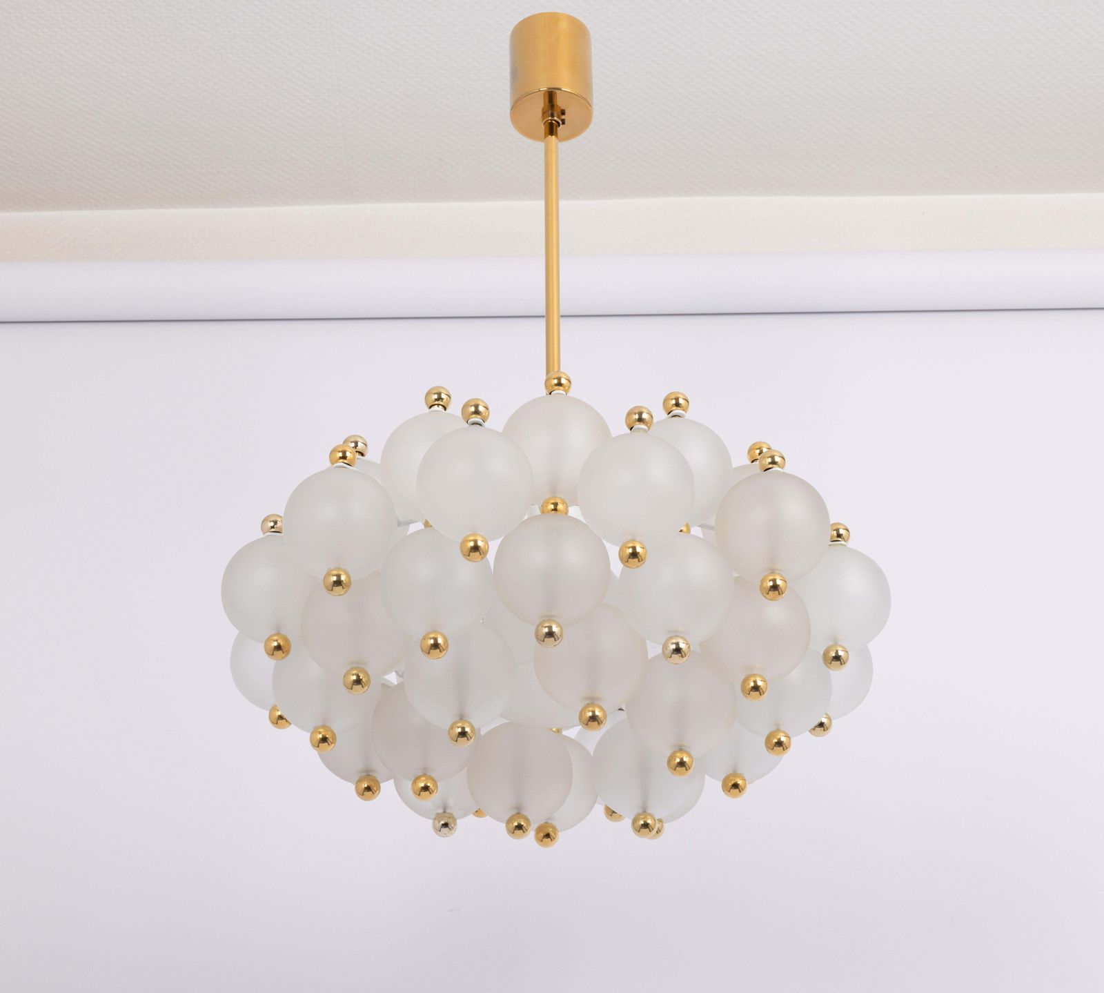 Large Frosted Glass And Brass Chandelier By Kinkeldey, Germany, 1970s photo 2442.0