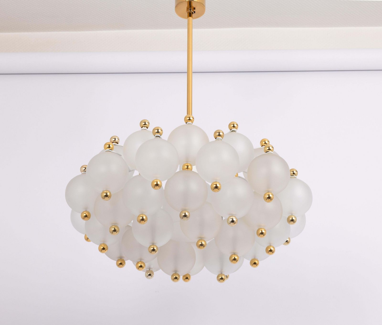 Large Frosted Glass And Brass Chandelier By Kinkeldey, Germany, 1970s photo vinterior