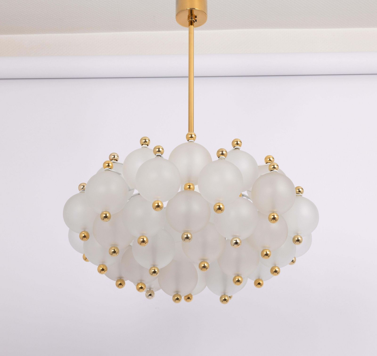 Large Frosted Glass And Brass Chandelier By Kinkeldey, Germany, 1970s photo buy