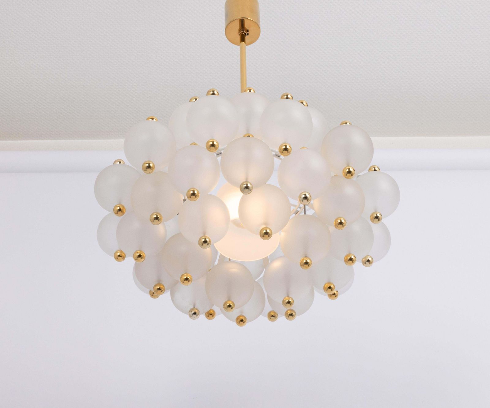 photo furniture Large Frosted Glass And Brass Chandelier By Kinkeldey, Germany, 1970s