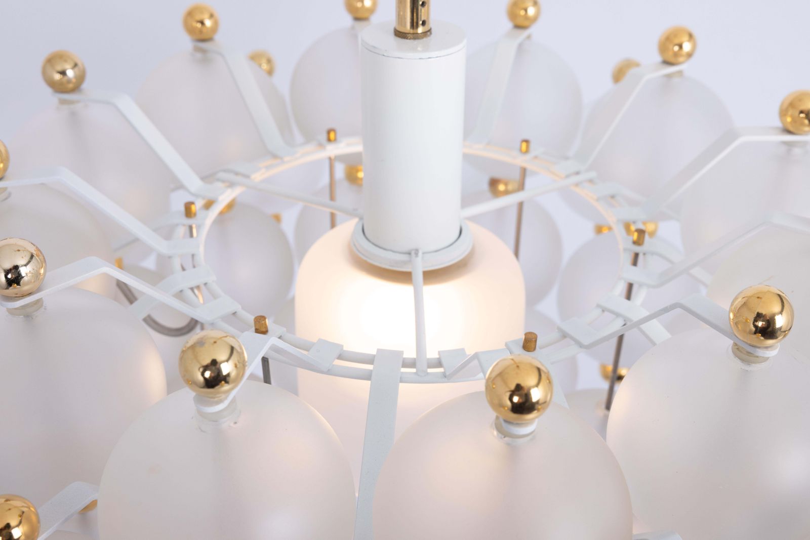 photo buy Large Frosted Glass And Brass Chandelier By Kinkeldey, Germany, 1970s