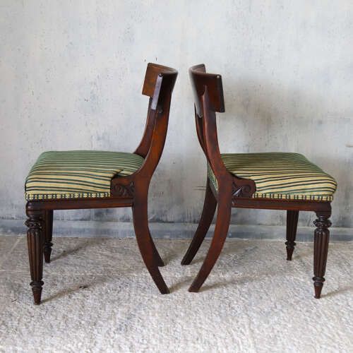 photo for sale Pair Of William IV Mahogany Side Chairs With Regency Stripe Upholstery, C.1830