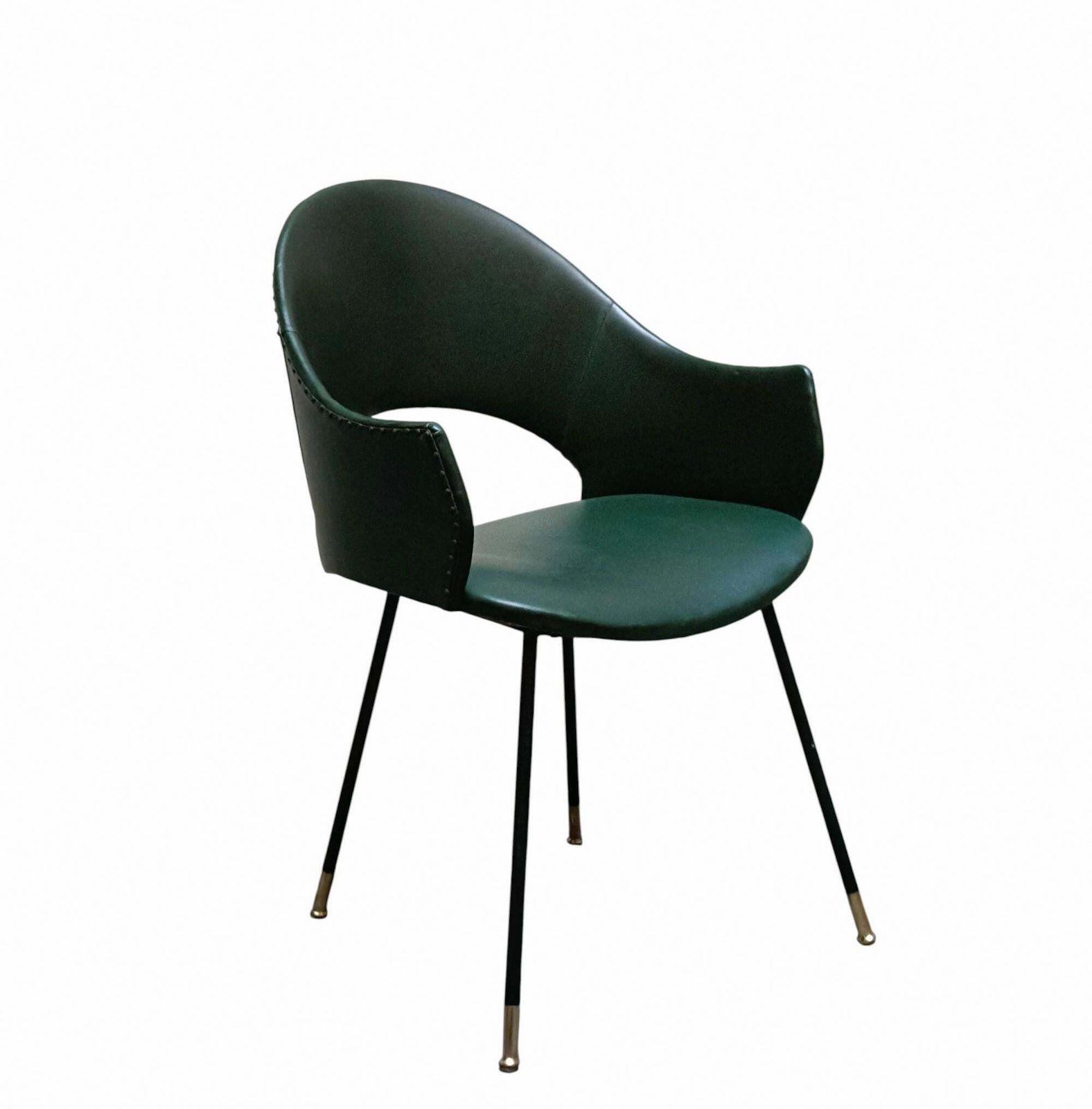 Set Of 4 Round Back Chairs Upholstered In Green Skay, Italy 1970s photo vinterior
