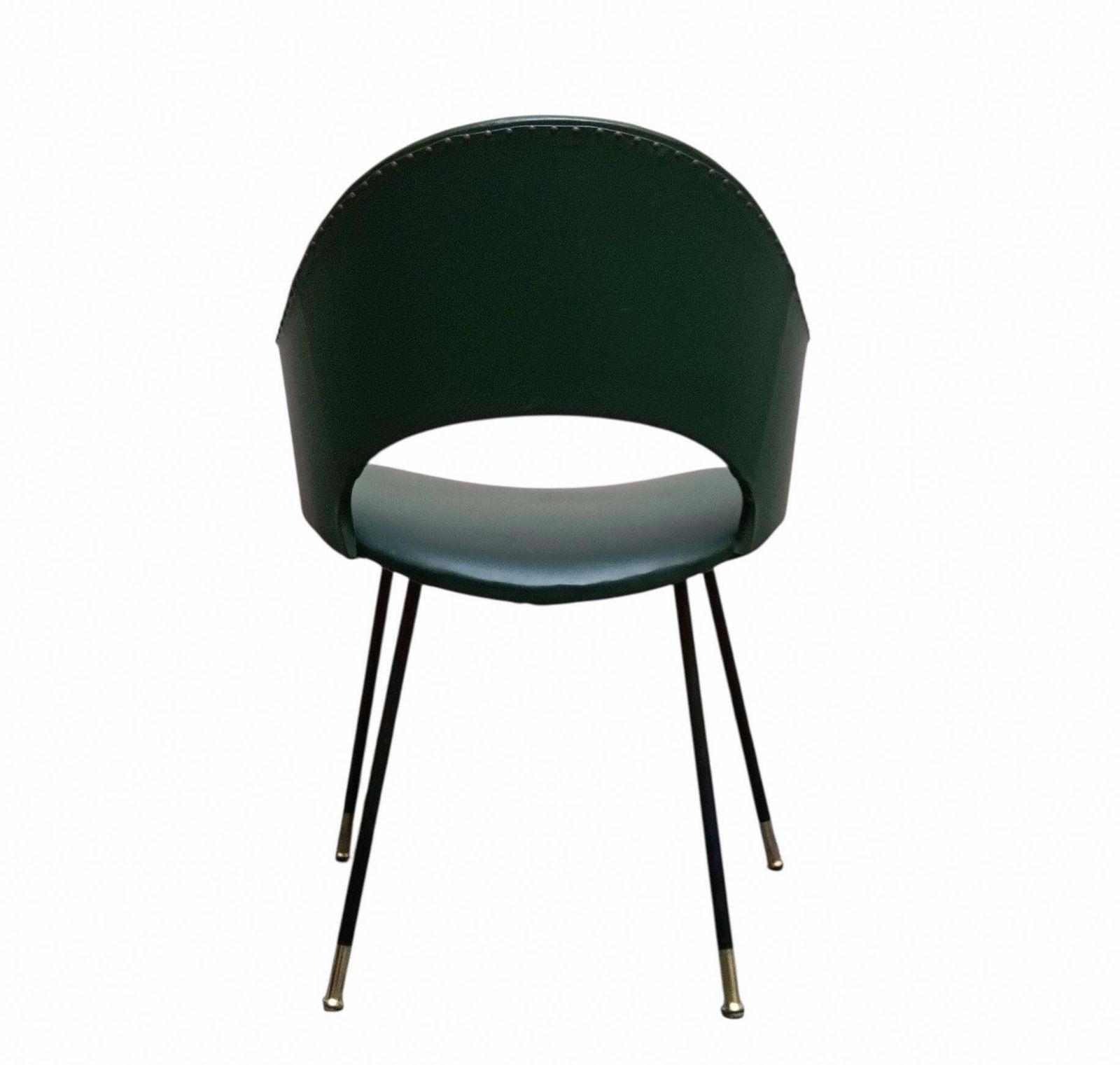 Set Of 4 Round Back Chairs Upholstered In Green Skay, Italy 1970s photo vintage