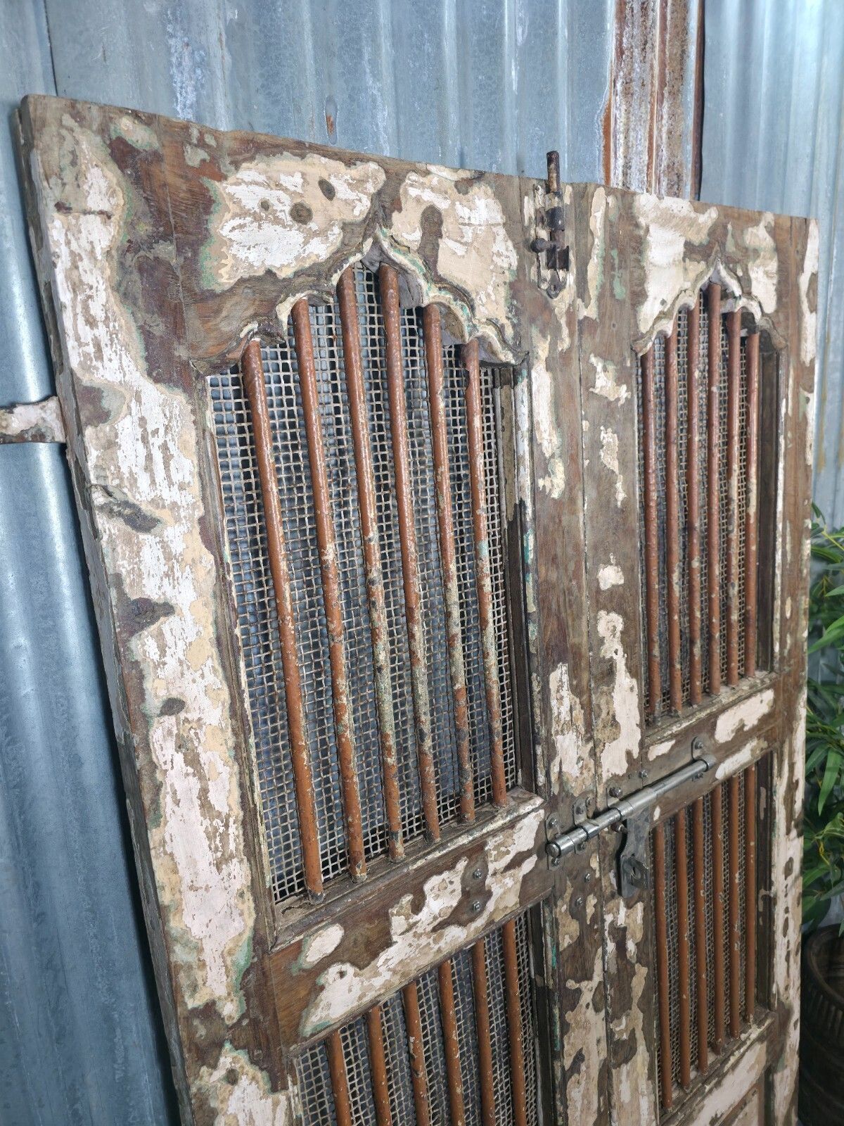 Pair Vintage Rustic Indian Wooden Iron Doors Garden Gates Room Divider Screen photo 245.0