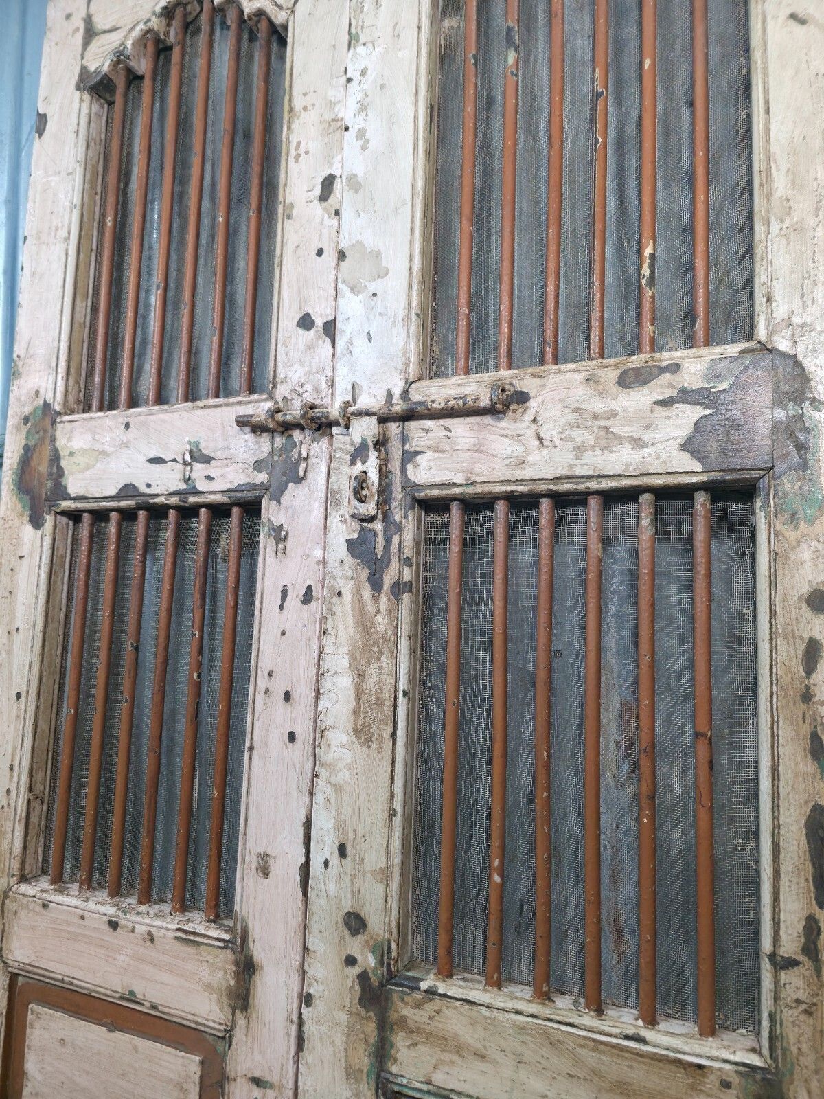 Pair Vintage Rustic Indian Wooden Iron Doors Garden Gates Room Divider Screen photo for sale