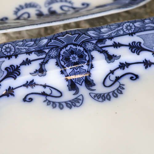 photo furniture Trio Of 19th‑Century Staffordshire Raleigh Pattern Cobalt Blue‑And‑White Serving Plates