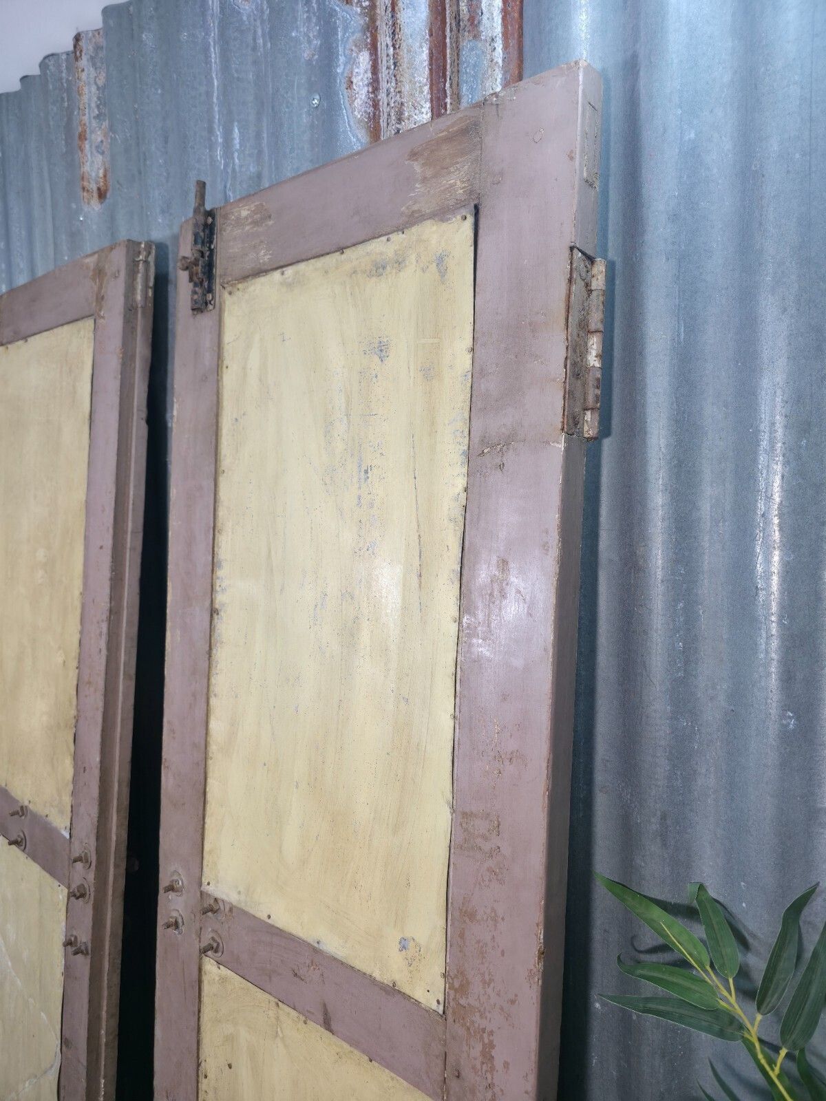 Pair Vintage Rustic Indian Wooden Iron Doors Garden Gates Room Divider Screen photo buy