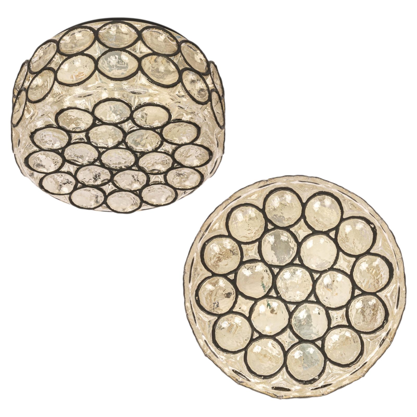 1 Of 8 Petite Iron And Glass Wall Or Ceiling Lights By Limburg, Germany, 1960s