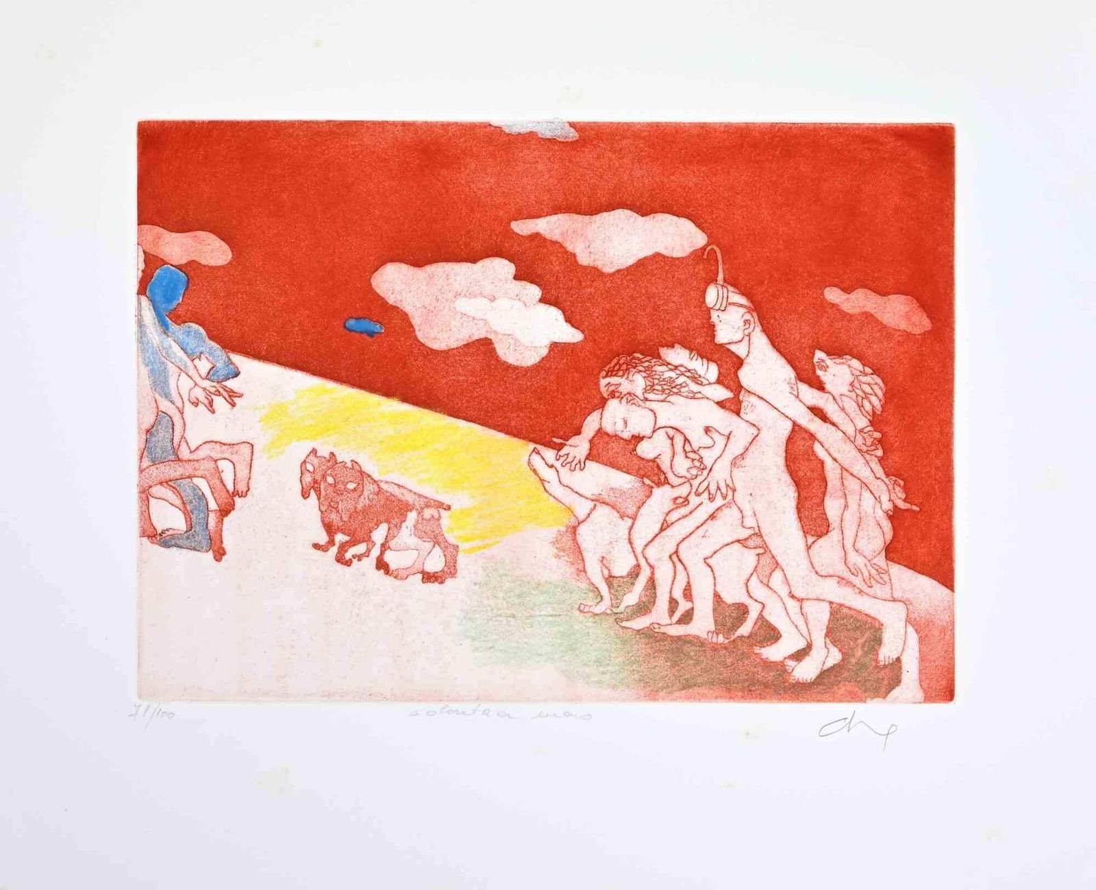 Ennio Calabriaswimmers   Etching By Ennio Calabria   1990s1990s