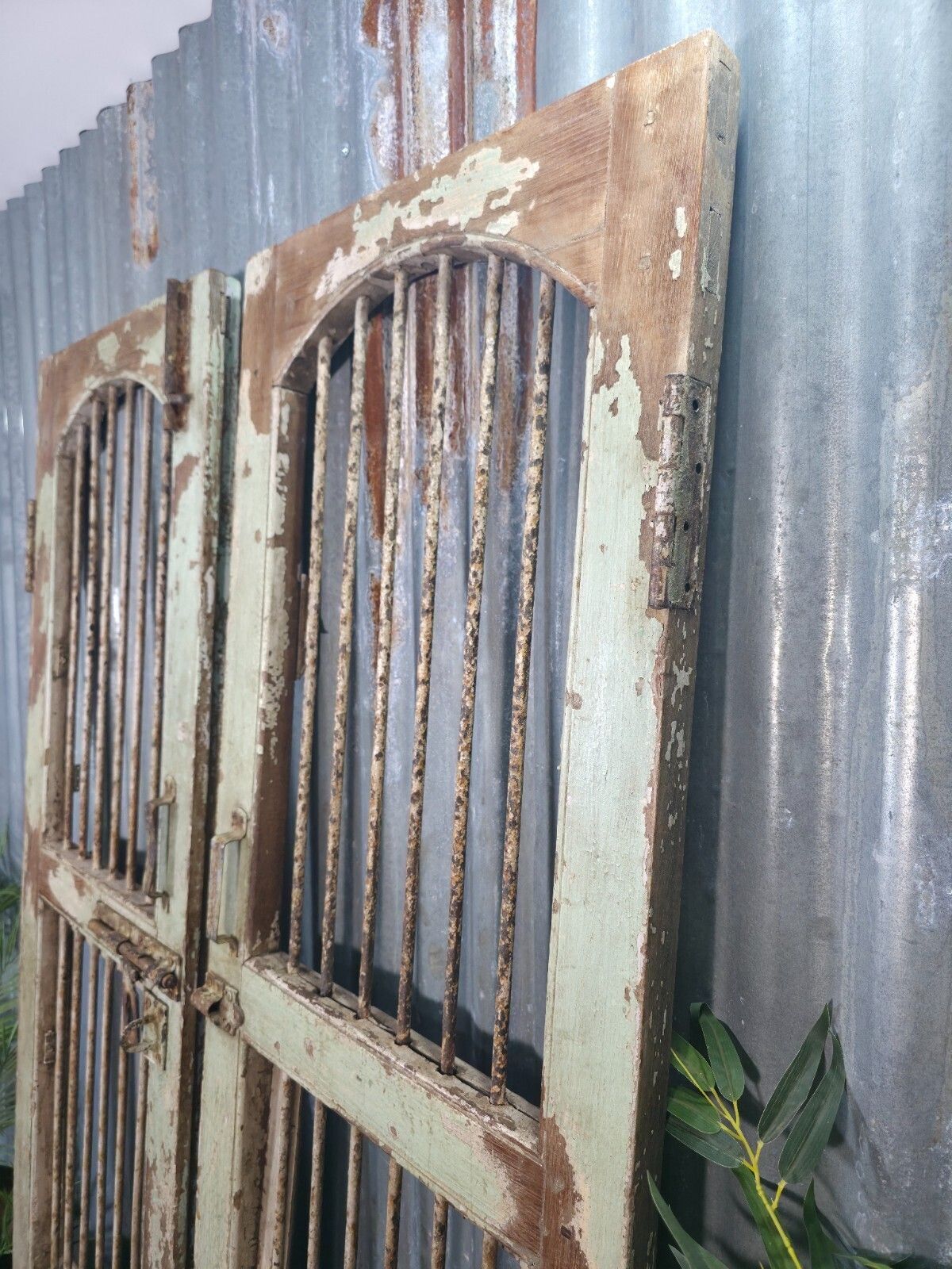 Pair Vintage Rustic Indian Wooden Iron Doors Garden Gates Room Divider Screen photo 245.0