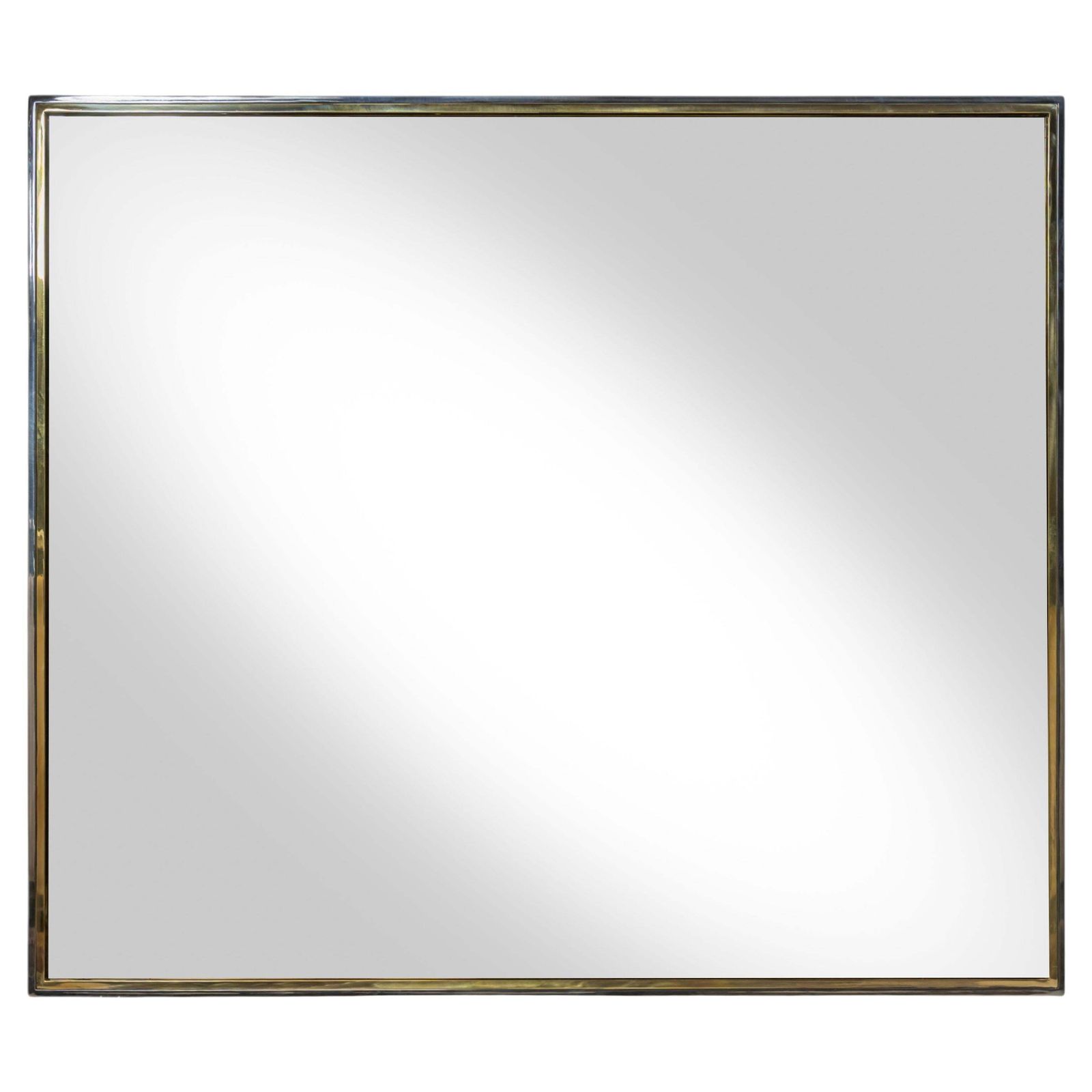 Mid Century Modern Wall Mirror With Brass And Chrome Frame, Italy