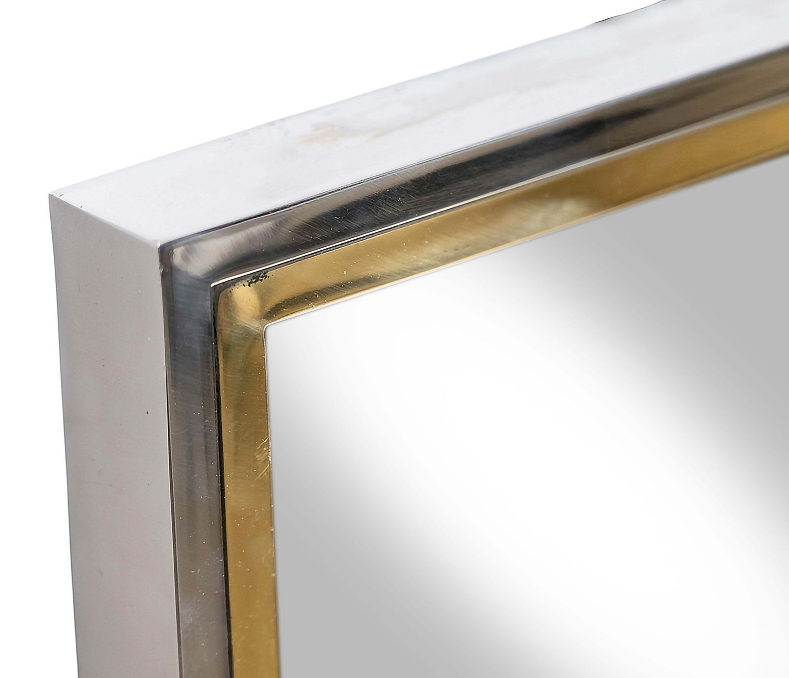 Mid Century Modern Wall Mirror With Brass And Chrome Frame, Italy photo Home Decor