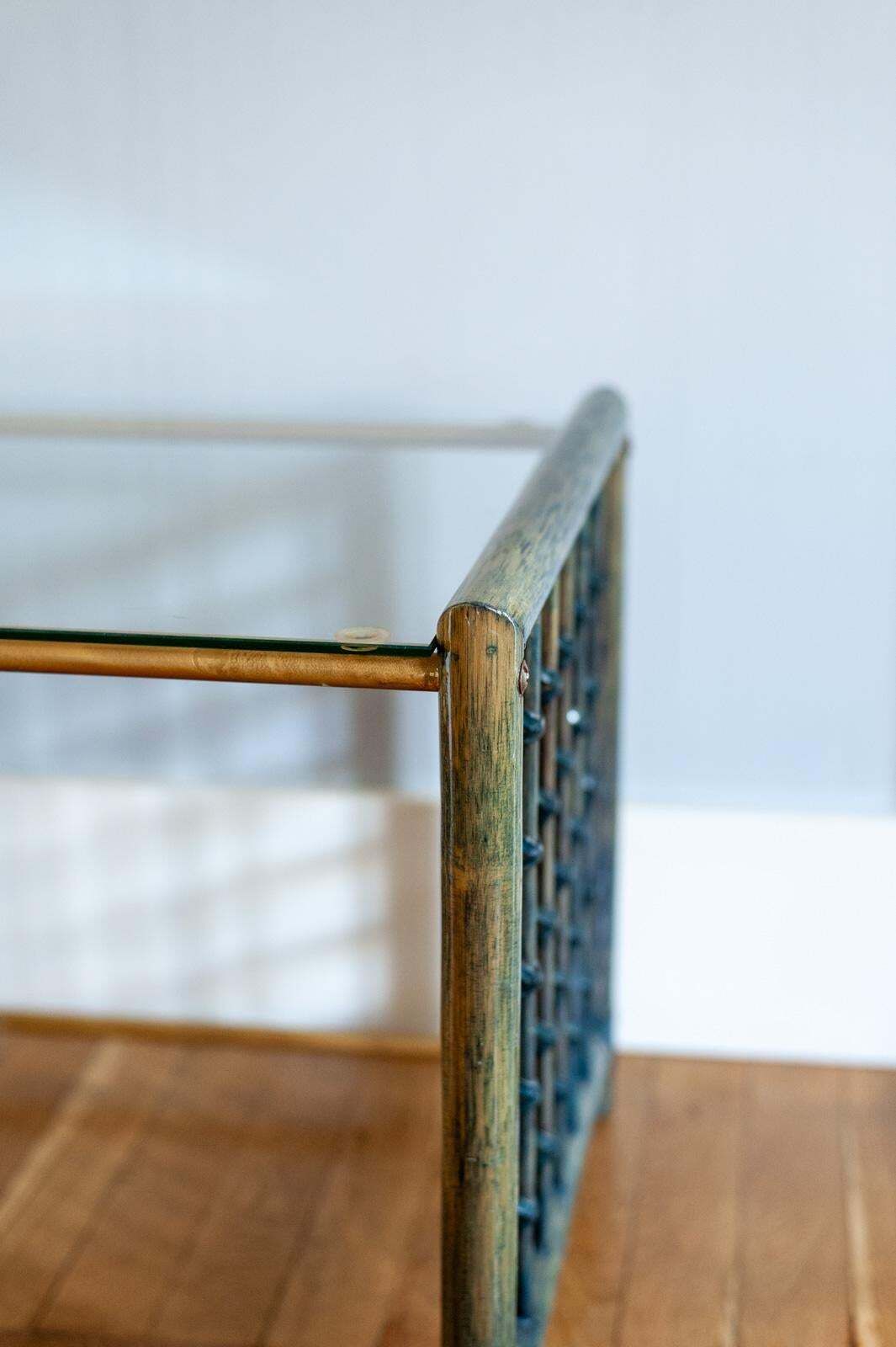 2676.0 Set Of 3 Nesting Bamboo Tables With Glass Top By Gallotti & Radice   Italy, 1970s photo