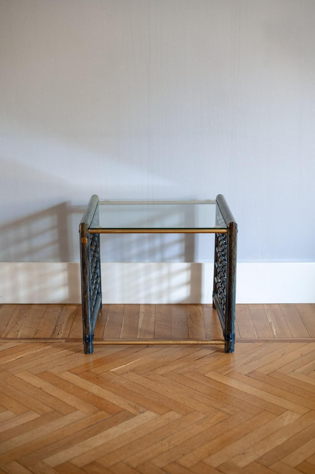 photo vintage Set Of 3 Nesting Bamboo Tables With Glass Top By Gallotti & Radice   Italy, 1970s