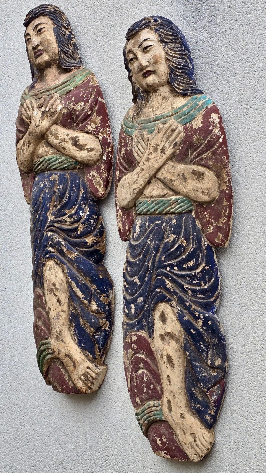 Rare Pair 18th Century Polychrome Wood Dummy Boards, Chinoiserie photo vintage