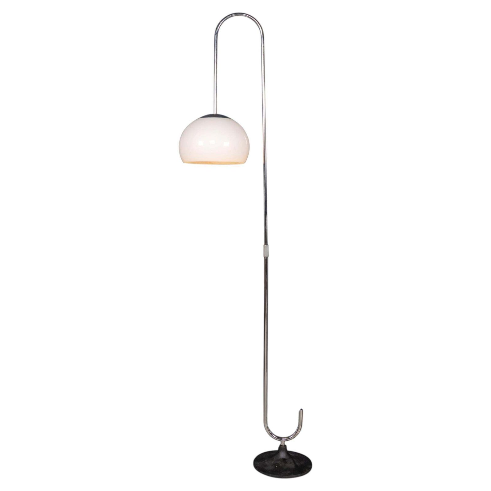 Vintage 20th Century Italian Chrome Floor Lamp With Opaline Shade C.1970