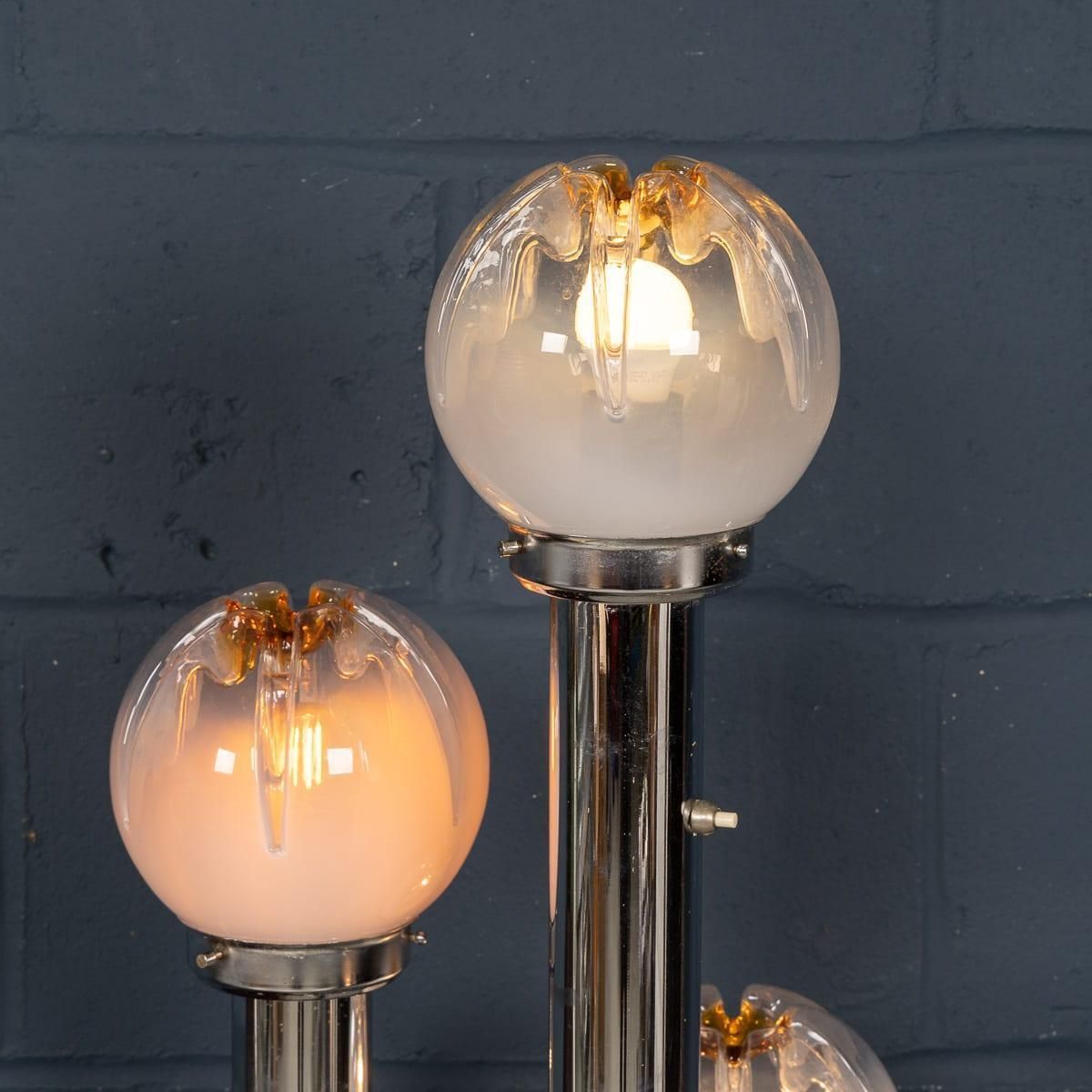 Lighting Vintage 20th Century Italian Chrome & Glass Floor Lamp By Mazzega C.1970 photo