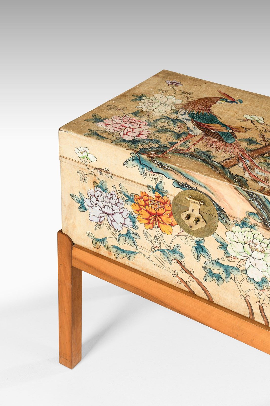 photo furniture Rare Freestanding Chest In Brass, Parchment And Walnut By Josef Frank, 1940s