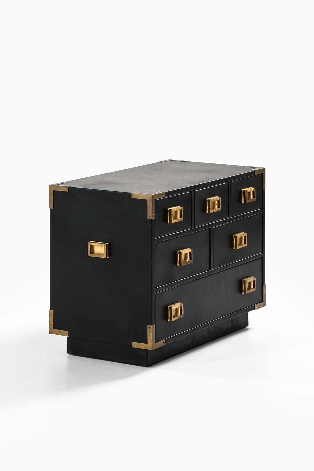 photo for sale Rare Freestanding Bureau In Brass And Leather By Ove Feuk, 1960s