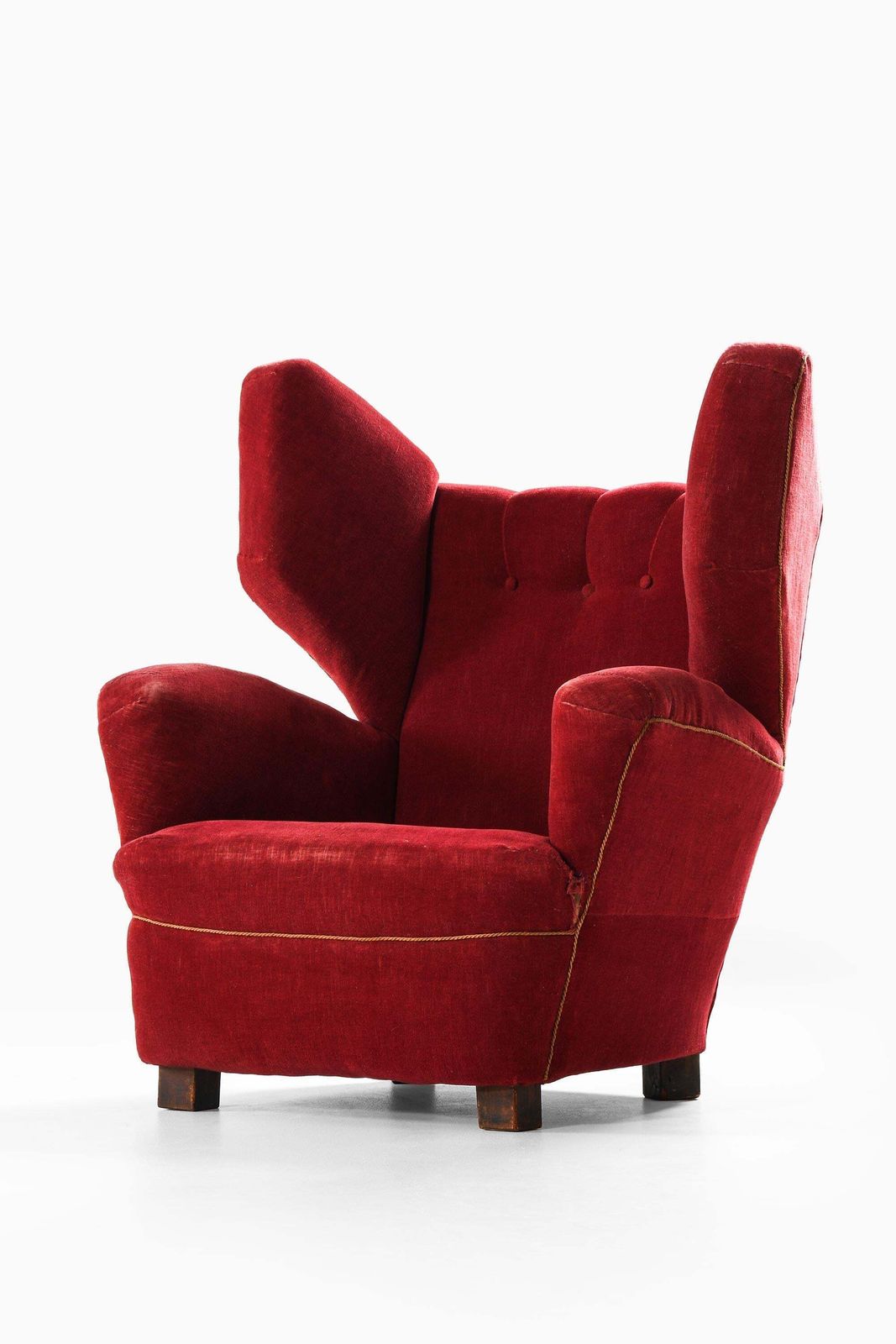 Rare Large Wingback Easy Chair In Fabric And Oak, 1930s photo for sale