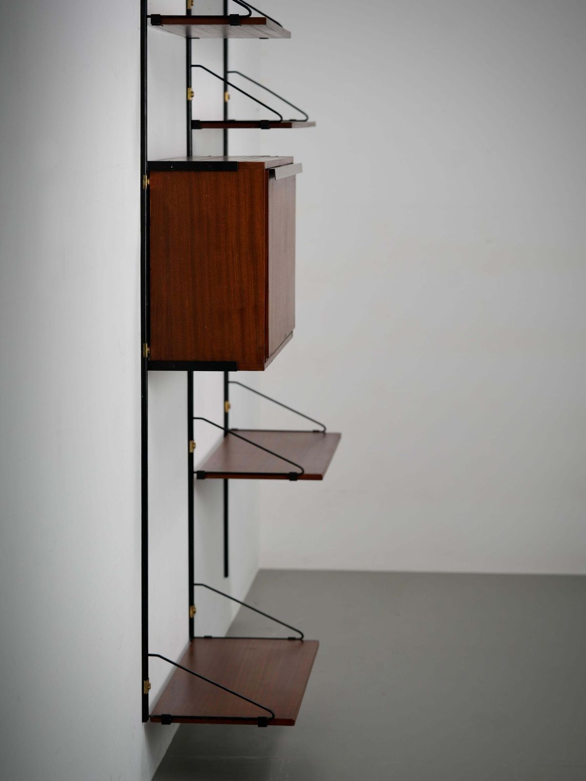 High Modular Wall Unit With Dry Bar In Wood, Metal And Brass, Italy, 1960's photo vintage