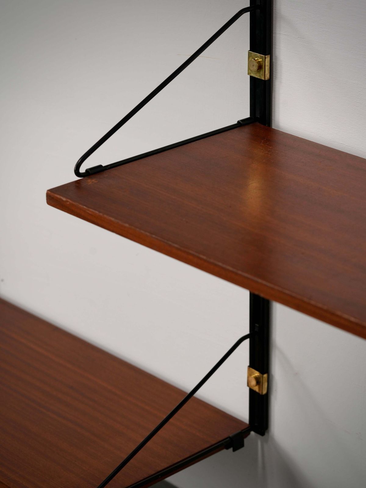 photo furniture High Modular Wall Unit With Dry Bar In Wood, Metal And Brass, Italy, 1960's